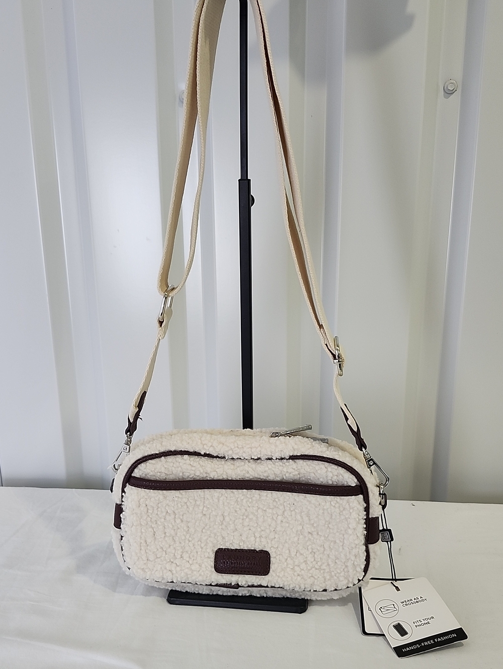Laundry By Shelli Segal Carry Everywhere Sherpa Crossbody Bag Cream Brown NWT